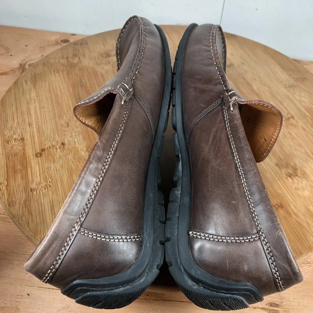 Ecco mens size 43 shoes brown leather Classic Slip on work driving loafers
